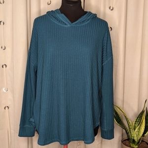 Chaser waffle weave teal hooded sweater Large